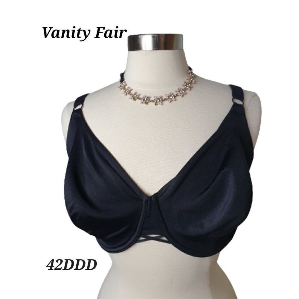Women's 42DDD Bra Plus Size Unlined Black Silky Thick Straps Underwire 42F